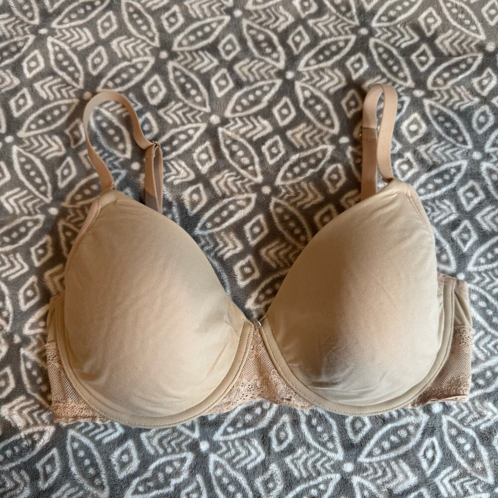 Natori‎ Bliss Perfection Underwire Bra 32DD Tan Lace Smooth T Shirt